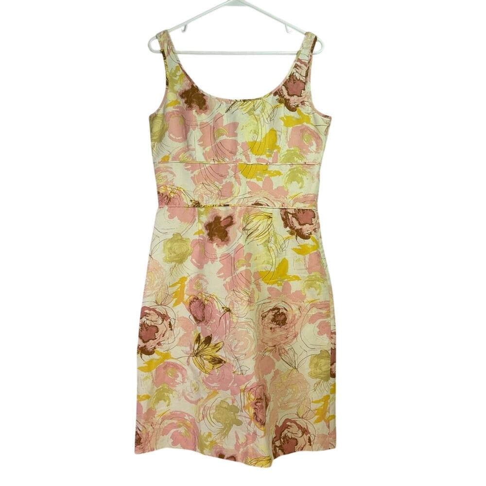Ann Taylor Cream, Yellow, Pink Sleeveless Floral Dress Size 10 L0234